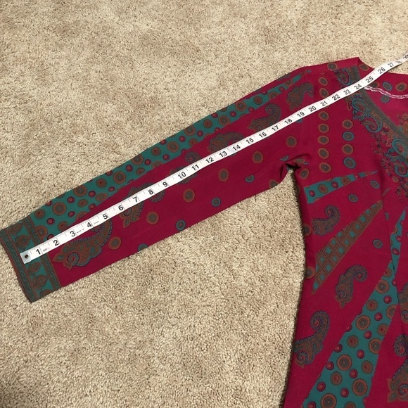 Kurti Magenta Blue Print Long Sleeve Side Slits Sheer Lightweight Tunic Dress - Picture 12 of 13